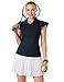 Golf Polo Shirts for Women Ruffles Sleeveless Sports Shirts Button Up Athletic Tank Tops with Collar Quick Dry(S, Navy Blue)