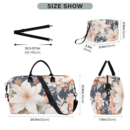 Large Travel Duffel Bag, Blooming Floral Sports Tote Gym Bag, Shoulder Weekender Overnight Bag for Women Men, Carry On Luggage with Toiletry Bags3