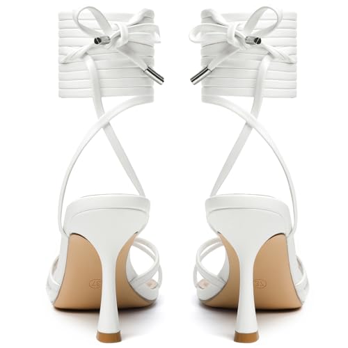 Image of Mostrin Womens Sandals Strappy Heels for Women Lace Up Square Open Toe Heels Tie Up High Heeled Sandals for Prom, Party, Daily Wear