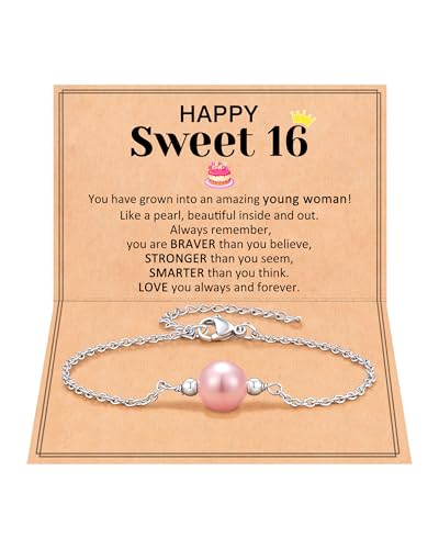 Image of Happy Birthday Gifts for Her, Pearl Bracelet for 10 13 16 Year Old Daughter Granddaughter Niece Women
