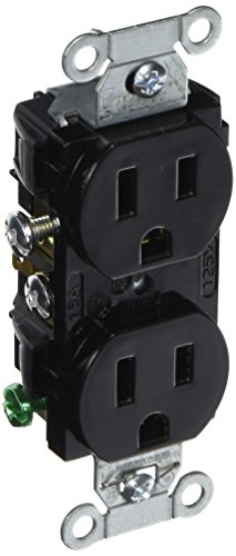 Hubbell CR15BLK Duplex Receptacle, Common Ground, 15 amp, 125V, 5-15 R, Black (Pack of 10)