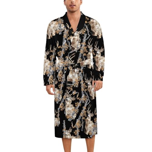 Camouflage Deer Hunting Soft Robe Long Sleeve Bathrobes V Neck Sleepwear Spa Robes with Belt Men Woman