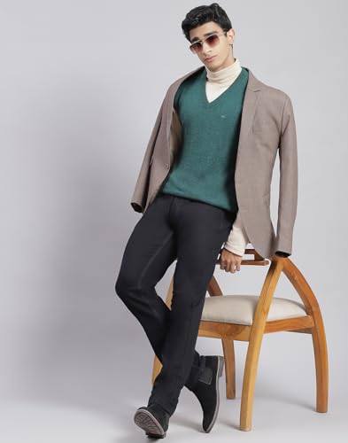 Image of Monte Carlo Off White Solid V Neck Sweater | Warm Woolen Pullover for Men | Soft Comfortable Knitted Winter Wear Sweater for Men's