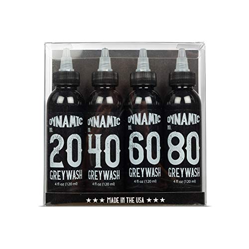Dynamic Color Grey Wash Tattoo Ink Gray Wash Set 20 40 60 80 Greywash Bottles Graywash Black (Grey Wash 4oz Set)