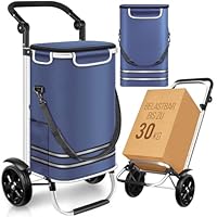 Dimono® Einkaufstrolley Klappbarer 3 in1 Trolley zum Einkaufen; 56 Liter inkl. Kühlfach; Transportwagen Shopping-Trolley Einkaufswagen Einkaufstasche (Blau)