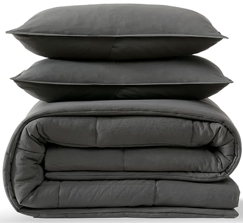 UGG King Size Comforter Set with 2 Pillow Shams Lightweight Down Alternative Comforter King Size Blanket Reversible Cozy Warm All Season Washable Hypoallergenic Bedding Set, Charcoal Grey (Leonora)