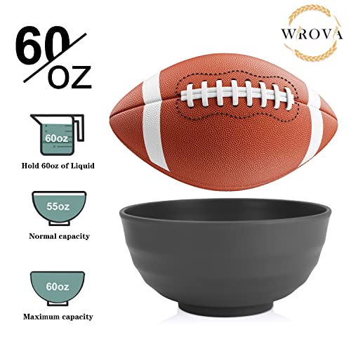 Wheat Straw Bowls Set 60 OZ Unbreakable Large Cereal Bowls Set of 6 Microwave and Dishwasher Safe Bowls Big Bowls for Apartment and Dorm BPA Free Soup Bowl for Serving Oatmeal and Salad (Deep Gray) by Wrova - Image 3