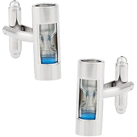 Sand Timer Hourglass Cufflinks with Blue Sand with Presentation Box Cover