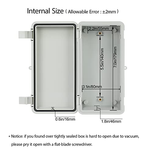 Lmietool Junction Box, Abs Plastic, Ip65 Waterproof Dustproof Universal Electrical Enclosure, Hinged Shell Outdoor And Indoor Usage Project Box, 7.9"X 3.9"X 2.7"(200X100X70Mm), Grey #TOP3