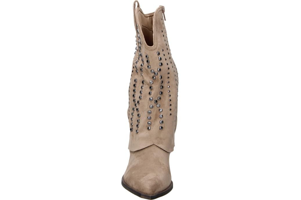 Buonarotti Botines de Tacón Mujer – Bota con Tacón en Color Beige con Tachuelas – Botín con Cremallera Lateral – Tacón Medio y Cómodo – Modelo A5457 – 41 EU