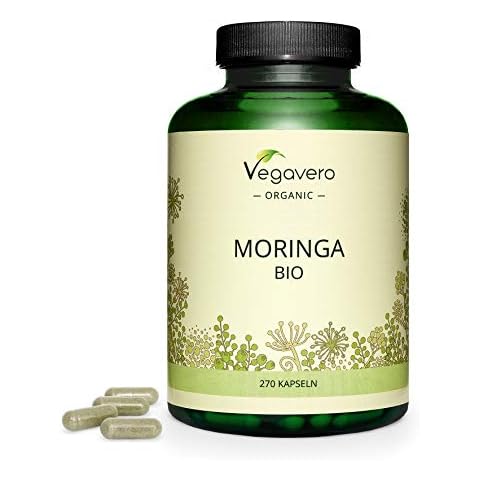 Organic Moringa Oleifera 1800mg Vegavero® | No Additives | Pure Moringa Leaf Powder from Sri Lanka | Lab-Tested & Non-GMO | Natural Source of Proteins, Vitamins & Minerals | 270 Capsules | Vegan Cover