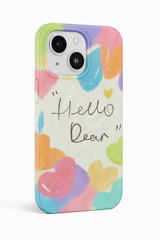 Image of COVERLY for iPhone 14 Plus Hello Dear Quote Quirky & Trendy Wrinkle Phone Case, Luxury Texture Pattern Retro Cute Colorful Artistic Cool Design -Aesthetic Princess Cover for Apple iPhone 14 Plus