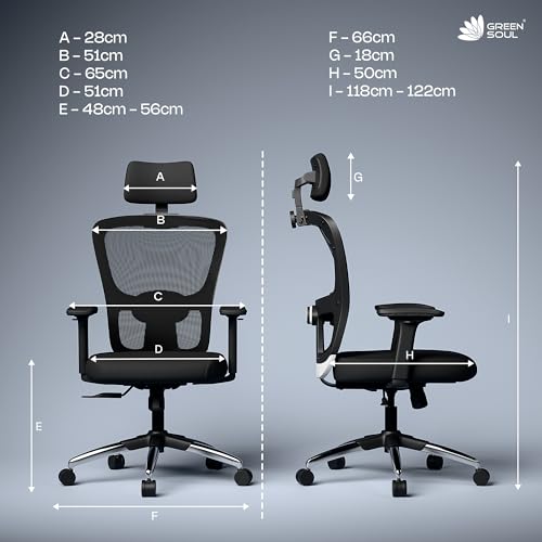 Image of Green Soul Jupiter Superb | Ergonomic Mesh Office Chair for Work | 3 Year Warranty | Multi-Lock Synchro Tilt Recline Mechanism | 2D Armrest | Adjustable Lumbar | High Back | Black