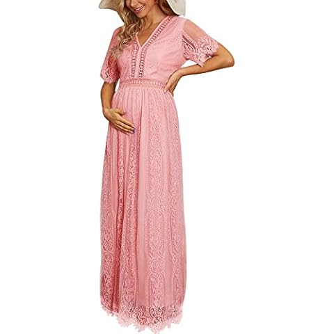 Y Neck lace Maxi Dress, Pink, Medium Cover