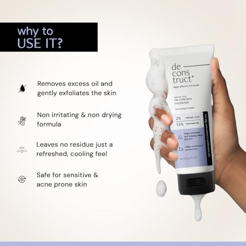 Deconstruct Salicylic Acid Face Wash with Niacinamide | Non-Drying, Cooling & Refreshing Cleanser | Gentle Oil Control Face Wash for Clear & Fresh-Looking Skin | Facewash for Men & Women | 100ml Pack of 2