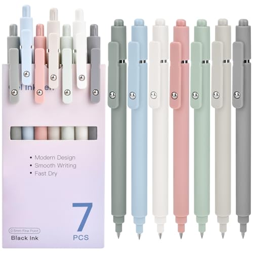 Teacher Appreciation Nurse Week Gifts: 7 Pcs Gel Pens 0.5mm Black Ink Fine Point Smooth Writing Pens Cute Office Essentials School Supplies Graduation Gifts Stocking Stuffers for Women Teen Girls