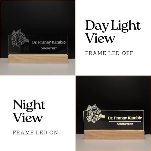 Image of Personalized Acrylic Desk Name Lamp for Optometrist | Custom LED Light with Name, Designation & Clinic Logo | Best Birthday Gift for ENT, Ophthalmologist, Eye Specialist, Optician, Vision Care Doctor (10 x 6 inch) (For Eye Doctor)