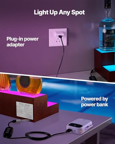 Image of VEVOR LED Lighted Liquor Bottle Display, 2-Tier 30-Inch Whiskey Rack, Support USB, Illuminated Home Bar Shelf with RF Remote & App Control, 7 Static Colors, Acrylic+ Wood Lighted Shelf for 15 Bottles