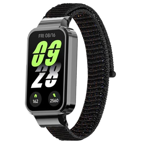 FiiMoo Nailon Correas para Xiaomi Smart Band 9 Active/Xiaomi Redmi Band 3, Pulseras de Repuesto Ajustable, Correa de Ajustable para Xiaomi Mi Band 9 Active-Nero