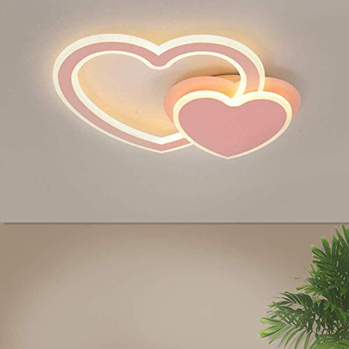 Preisvergleich Produktbild Herz-Entwurfs-Metall Acryl Deckenleuchte 58W Dimmbare Wohnzimmer Deckenleuchte mit Fernbedienung, Kinderzimmer LED-Deckenleuchte Cartoon Schwenkbare Mädchen Schlafzimmer Lampe 3000K-6000K Ø48cm Rosa