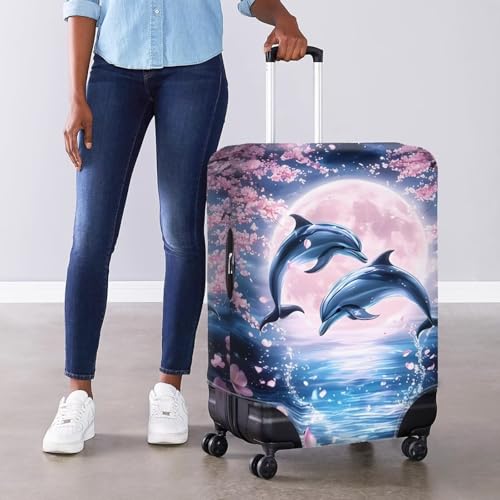 Image of Mumeson Moon Dolphin Travel Luggage Cover Suitcase Protector Smooth Zipper Elastic Luggage Baggage Protective Fit Suitcase 18,19,20,21 inch