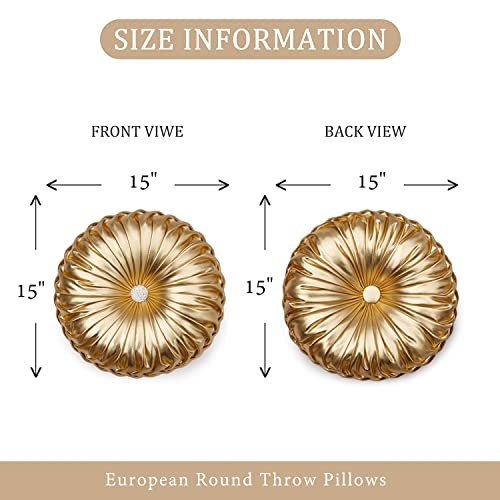 Image of EUCIOR Gold Throw Pillows,Circular Pillow,Pumpkin Pleated Handmade Throw Pillows,Gold Pillows,Smooth Metallic Leather Decorative Pillows for Home Decor Bedroom Living Room Couch Bed Sofa
