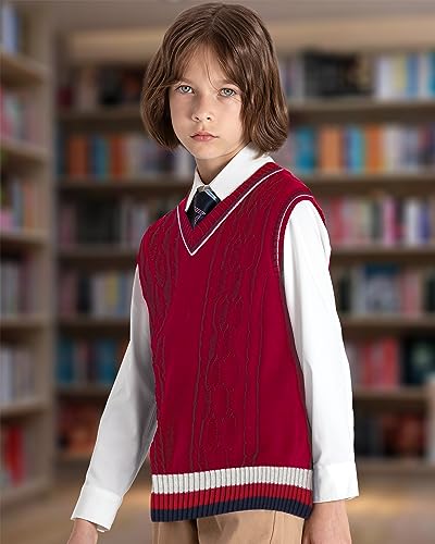 Image of JSTEX Boys Sweater Vest 100% Cotton Kids Uniform Vest V-Neck Sleeveless Knit Pullover for Boy Girls Toddler Size 4-14