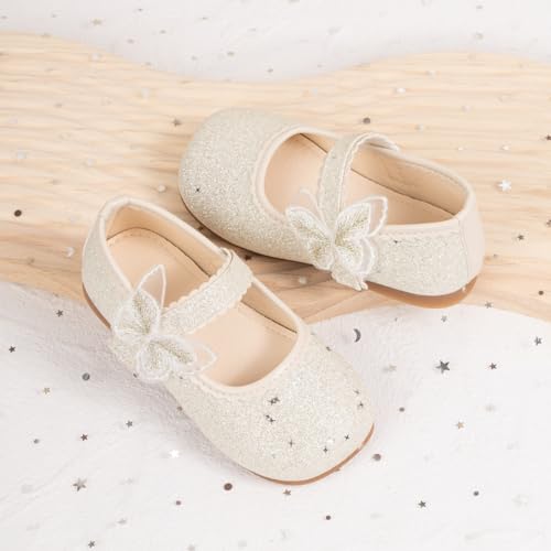 ohsofy Girls Mary Jane Shoes Toddler Bow Glitter Ballet Princess Flats Non-Slip Sole Hook Loop Wedding Party Dress Shoes（Toddler/Little Kid）4