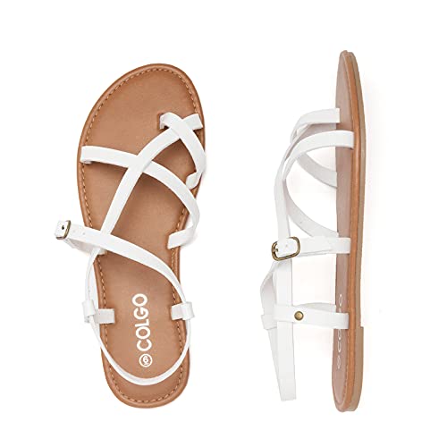 Image of Colgo Women's Summer Strappy Flat Sandals, Adjustable Casual Fisherman Sandal with Open Toe Slingback Gladiator Sandals