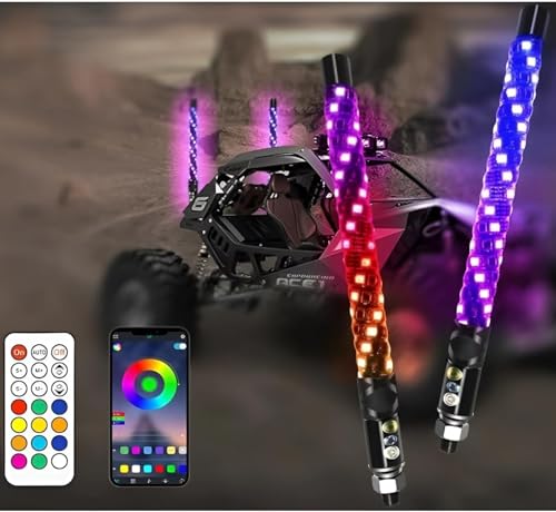 S7 2 Pack 1FT Whip Lights, LED Whip Light with App & Remote Control, Spiral RGB Chasing Lighted...