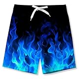uideazone Boys Summer Swim Trunks Size 8 Quick Dry UPF 50+ Beach Boards Shorts Fashion Bluey Flame Swimwear Bathing Shorts with Side Pockets Casual Beachwear