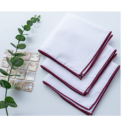 Image of 3-Pk Mens Cotton White Pocket Square with Color Border(10 Colors)