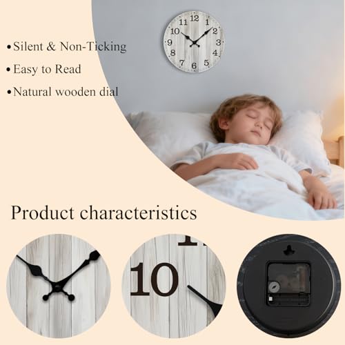 Image of Wall Clock, Modern Wall Clocks Battery Operated, Silent Non Ticking Clock Decorative for Living Room, Office, Home, School 12 Inch (Grey)