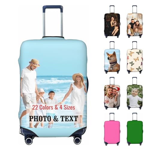 Personalised Suitcase Covers Protectors, Custom Photo Luggage Covers for 18~32" Suitcase, Add Your Picture Text Logo, Design Travel Suitcase Case Accessories Washable Elastic Luggage Protective Cover