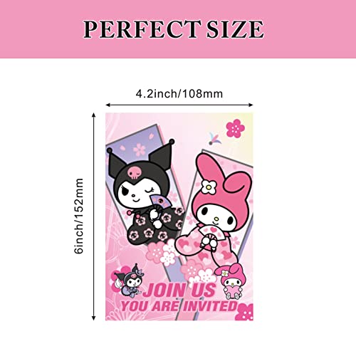 Tuklye 16 Pack Kuromi and My Melody Birthday Invitation Cards, Cute Birthday Party Supplies Birthday Cards