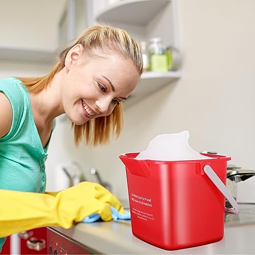 Image of Uiifan 6 Pcs 8 Quart Cleaning Bucket Small Sanitizing Square Bucket Detergent Pail for Home Commercial Restaurant Kitchen Office School (Red)