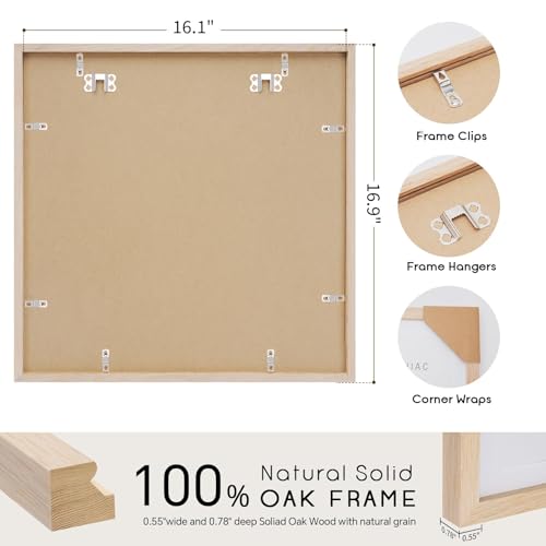 puthiac 16x16 Picture Frames for Wall - Minimalist 16x16 Oak Wood Frames, 16"x16" Picture Frame Wood, Natural Solid Wooden Picture Frames for Wall Art Photo and Prints(3 Pack, Beige)