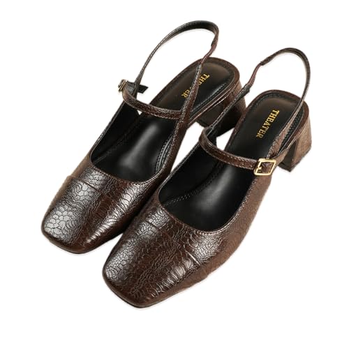 Theater Women Twiggy Croco Brown Mary Jane Heel with Adjustable Strap | Stylish & Comfortable Slingback Sandals for Office, Party & Casual Wear