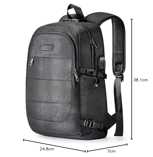 Tzowla Laptop Rucksack Herren und Damen, Reiserucksack Wasserdicht Anti-Diebstahl mit USB-Ladeanschluss und Schloss fur 15,6 Zoll Notebook,Schmaler Business Arbeits Uni Lässiger Tagesrucksack-Schwarz