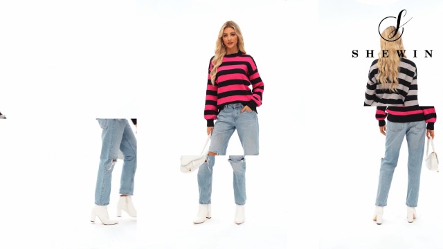 SHEWIN Womens Color Block Striped Sweaters