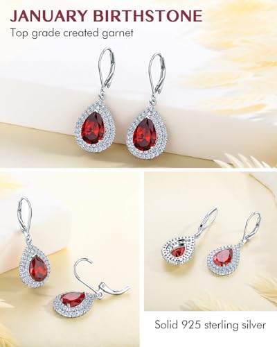 DAYBYDAY Birthstone Dangle Earrings for Women, Hypoallergenic 925 Sterling Silver Created Gemstone CZ Pear Shaped Leverback Drop Earrings, Large Crystal Teardrop Dangling Earrings Wedding Jewelry4