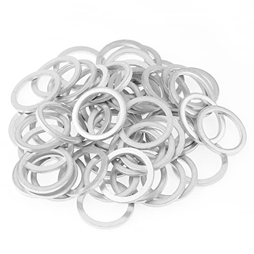 Image of HELIFOUNER 50 Pieces M14x18x1.5mm Automotive Drain Plug Gaskets, Oil Crush Washers, Aluminum Flat Washers, Inner Diameter 14mm, Outer Diameter 18mm, Thickness 1.5mm