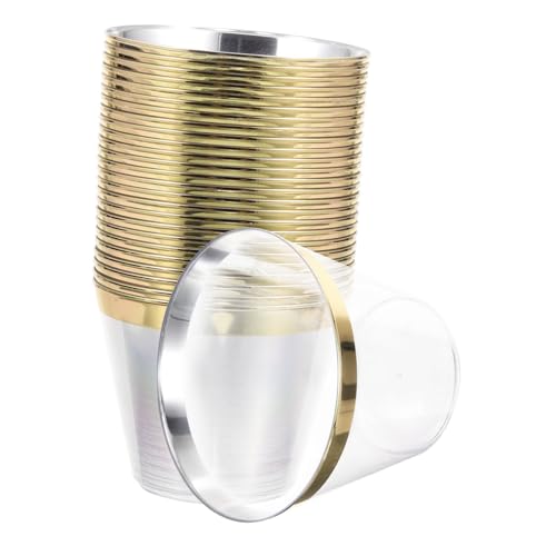 QUMIIRITY 25個 ?金縁使い捨てプラスチックカップ 小型耐久性飲料用ワイングラス パーティーウェディング宴会対応