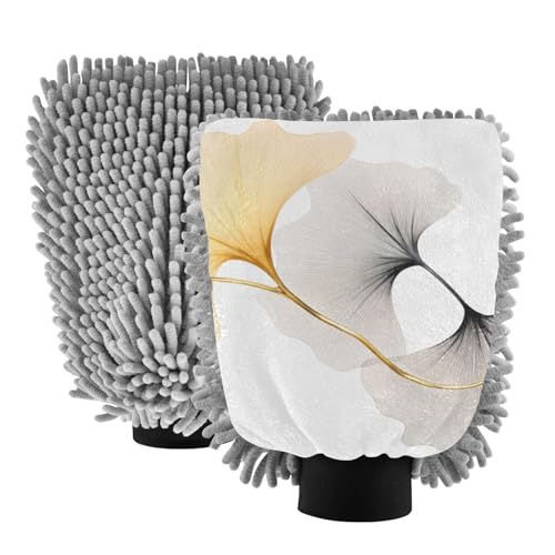 IOACIY Absorbent Microfiber Car Wash Drying Mitts, 2 Pack, Scratch-Free & Lint-Free, Rich Foam, Highly Absorbent, Double Sided, Wash Mitt Perfect for Car Washing, L, Flower (30)
