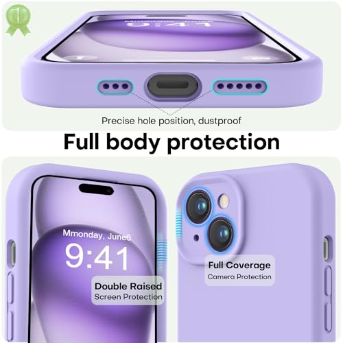 Image of LOVE 3000 Compatible with iPhone 15 Case, [Smooth Silicone Full Coverage Camera] [8ft Drop Protection], Soft Microfiber Lining Full Body Protective Case for iPhone 15 6.1 inch - Light Purple