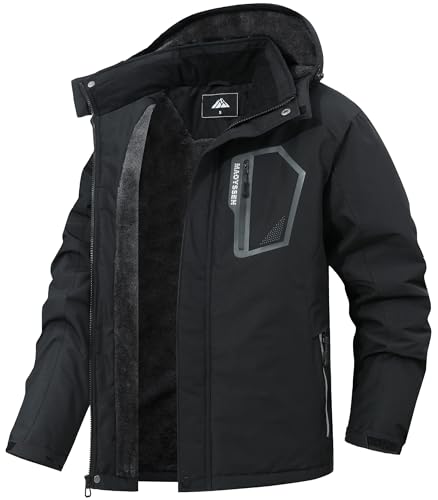 MAOYSSEN Men’s Warm Ski Jacket,Waterproof Fleece Lined Hooded Outdoor Cold Weather Jacket with...