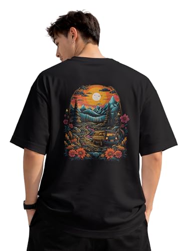 Image of fanideaz Mens Oversized Printed Half Sleeve Branded Cotton T-Shirt for Mens || Back Printed t Shirts for Men || Oversized t Shirts for Men