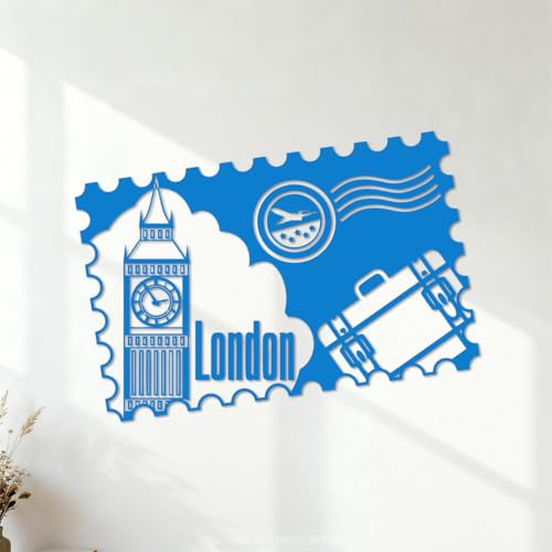 Stickers muraux Timbre-poste Londres Angleterre Big Ben Voyage 54.6x76cm Décoration de magasin Bleu