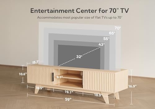 Image of Claiks Mid-Century TV Stand, 59 Inch, Oak