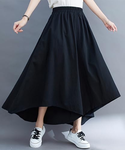 chouyatou Women's Summer Casual High Low Culottes Flowy Pants High Waist Wide Leg Capri Palazzo Trousers2